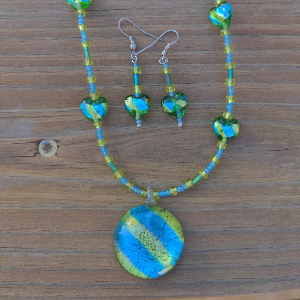 Handmade beaded necklace and earrings
